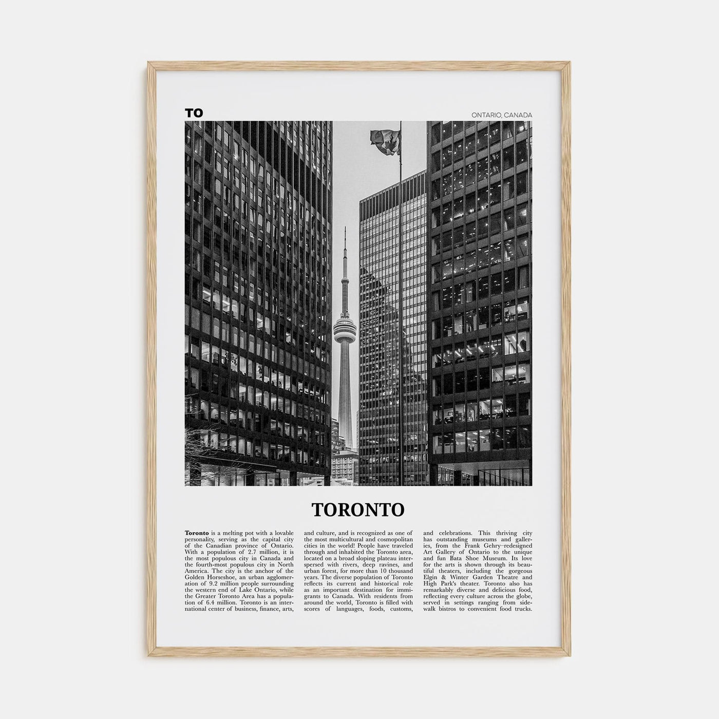 Toronto No 5 Poster Natural Wood / 8x12 in Nbourhood Travel B&W Poster