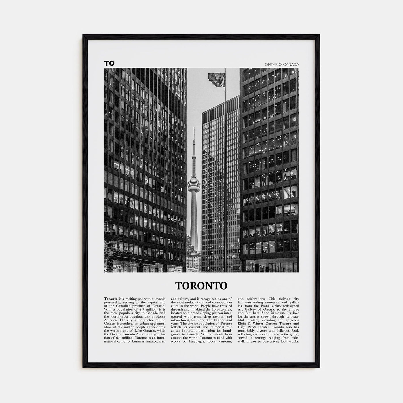 Toronto No 5 Poster Black Wood / 8x12 in Nbourhood Travel B&W Poster