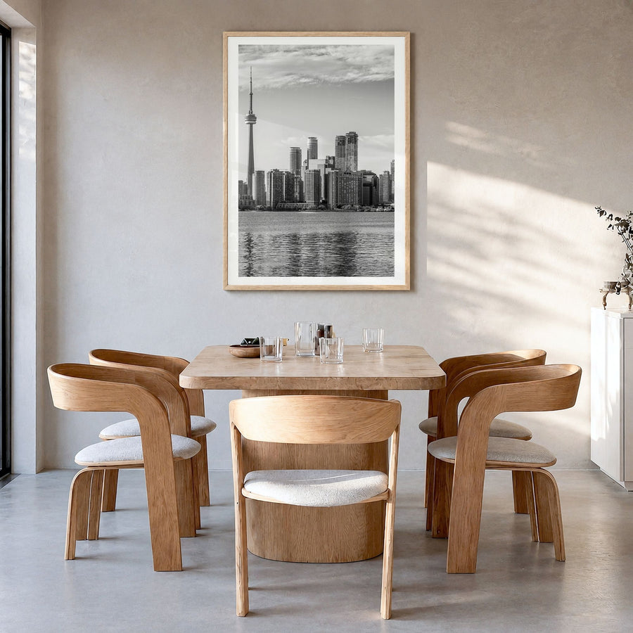Toronto Photo No 1 Poster in a natural wood frame, hanging in a dining room, white border
