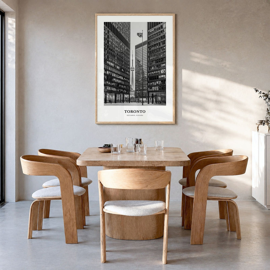 Toronto Classic No 5 Poster in a natural wood frame, hanging in a dining room