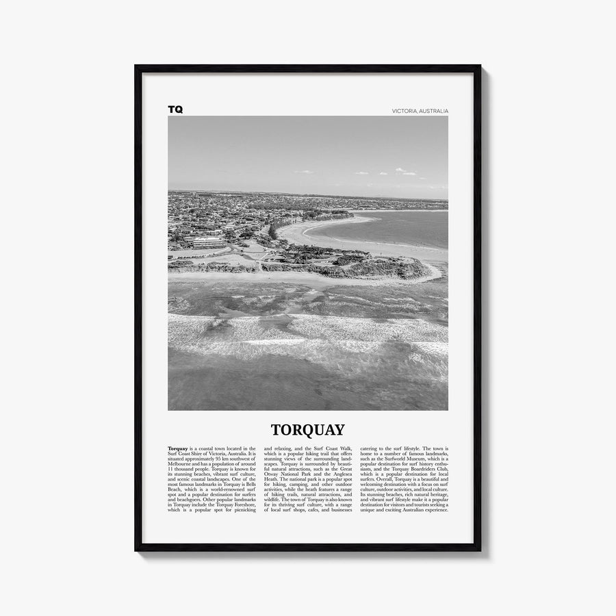 Torquay black & white newspaper poster of United Kingdom – vertical wall art, unframed print shown in interior mockup