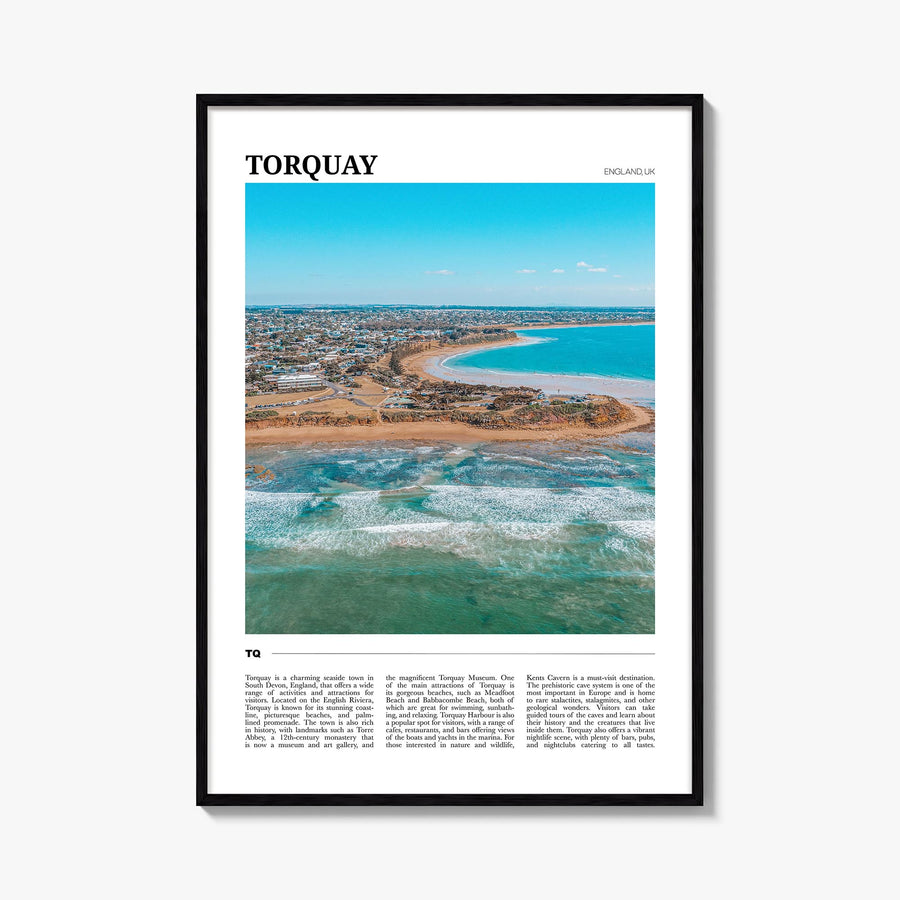 Torquay colorful travel poster of United Kingdom – vertical wall art, unframed print shown in interior mockup