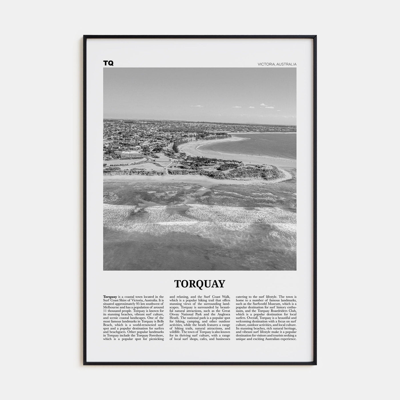 Torquay Poster Black Metal / 8x12 in Nbourhood Travel B&W Poster