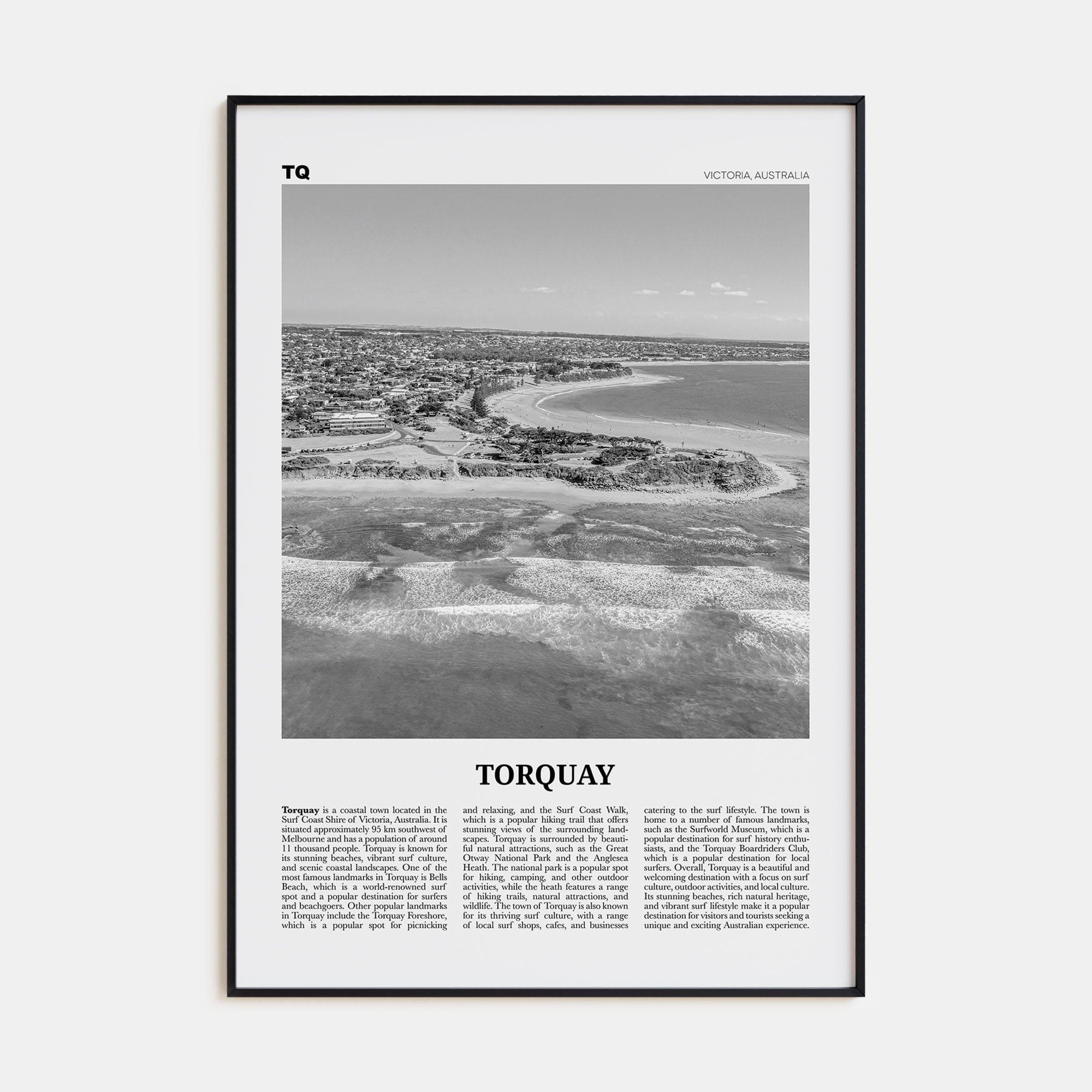 Torquay Poster Black Metal / 8x12 in Nbourhood Travel B&W Poster