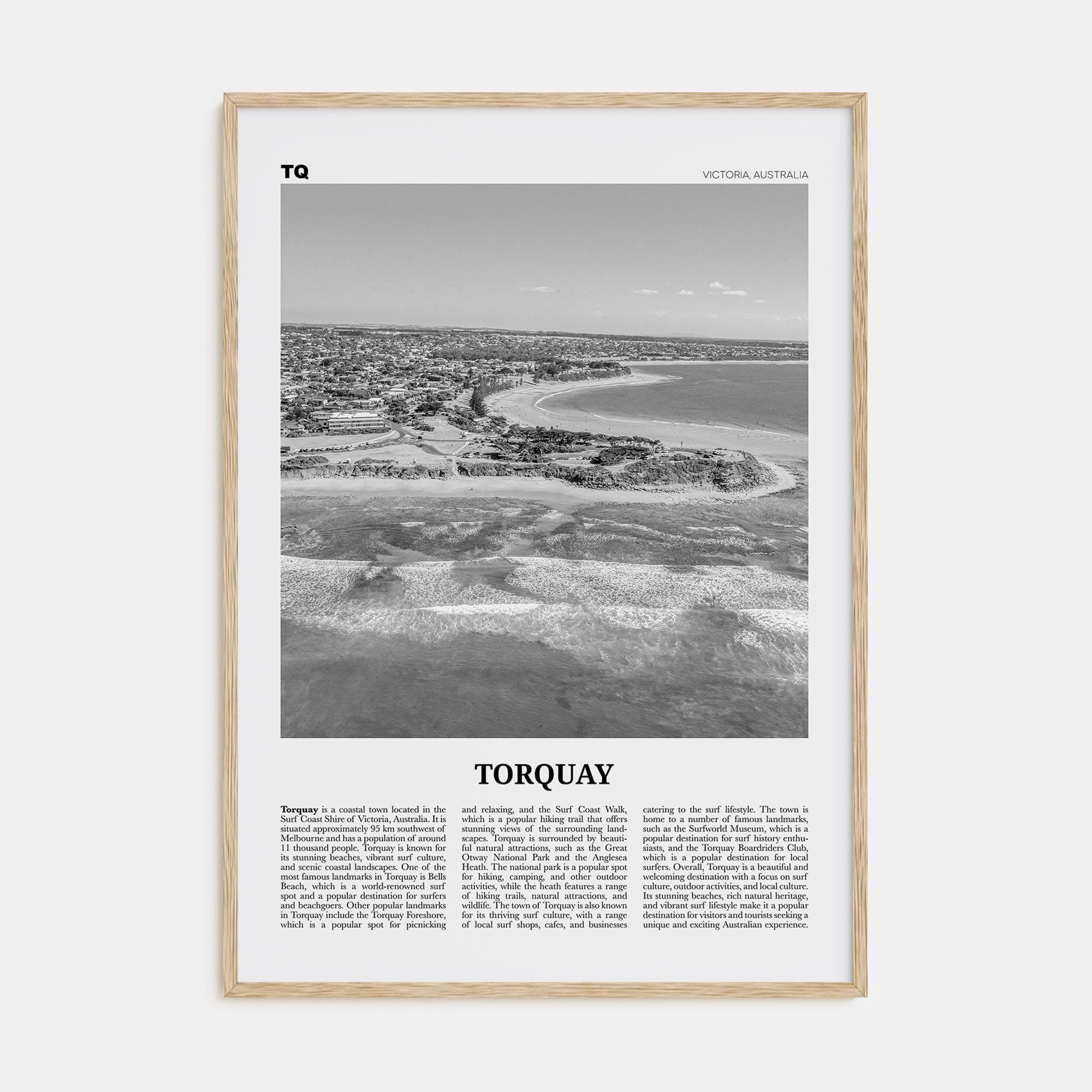 Torquay Poster Natural Wood / 8x12 in Nbourhood Travel B&W Poster