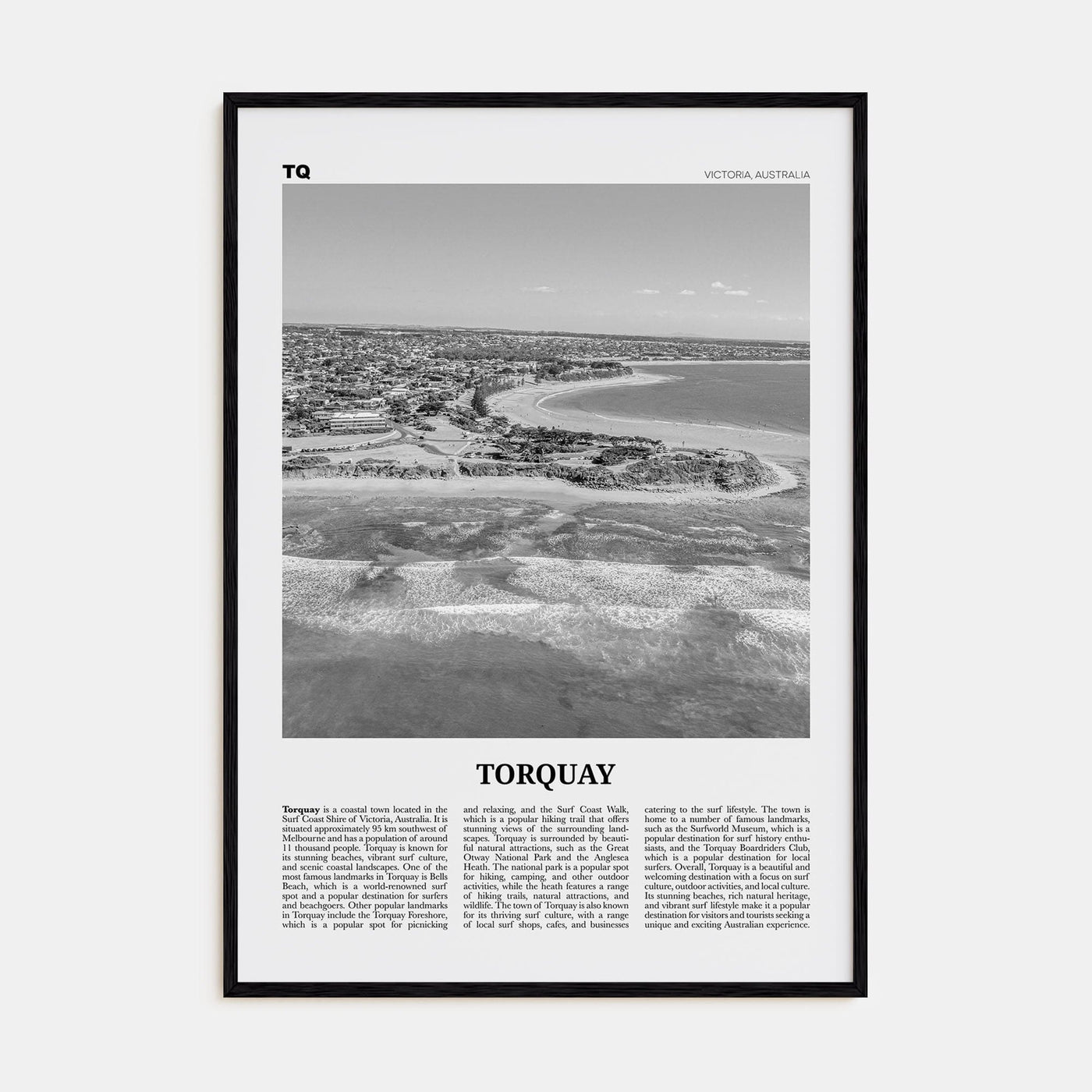 Torquay Poster Black Wood / 8x12 in Nbourhood Travel B&W Poster