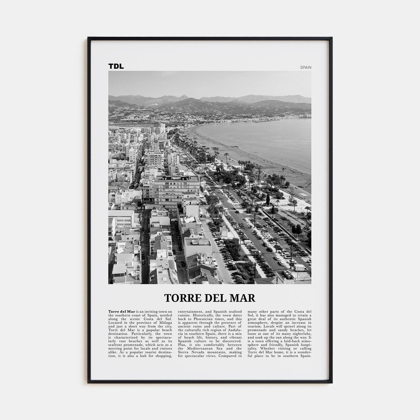 Torre del Mar Poster Black Metal / 8x12 in Nbourhood Travel B&W Poster