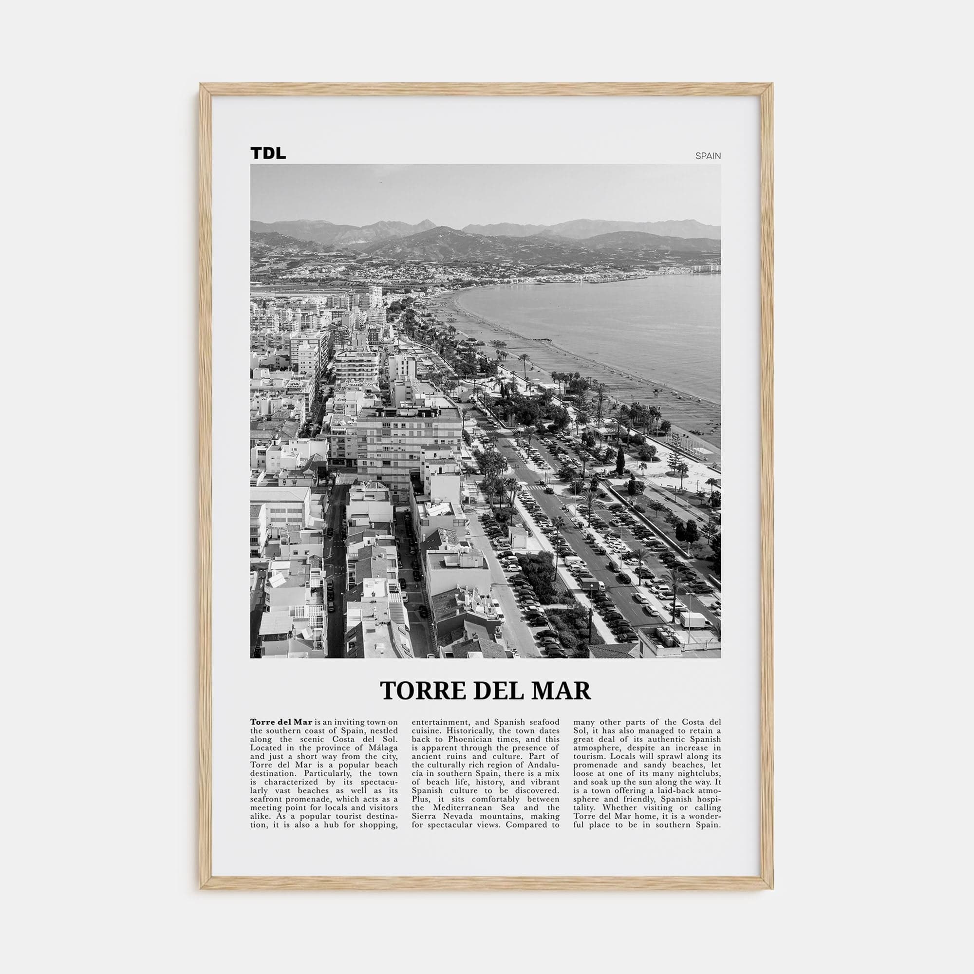 Torre del Mar Poster Natural Wood / 8x12 in Nbourhood Travel B&W Poster