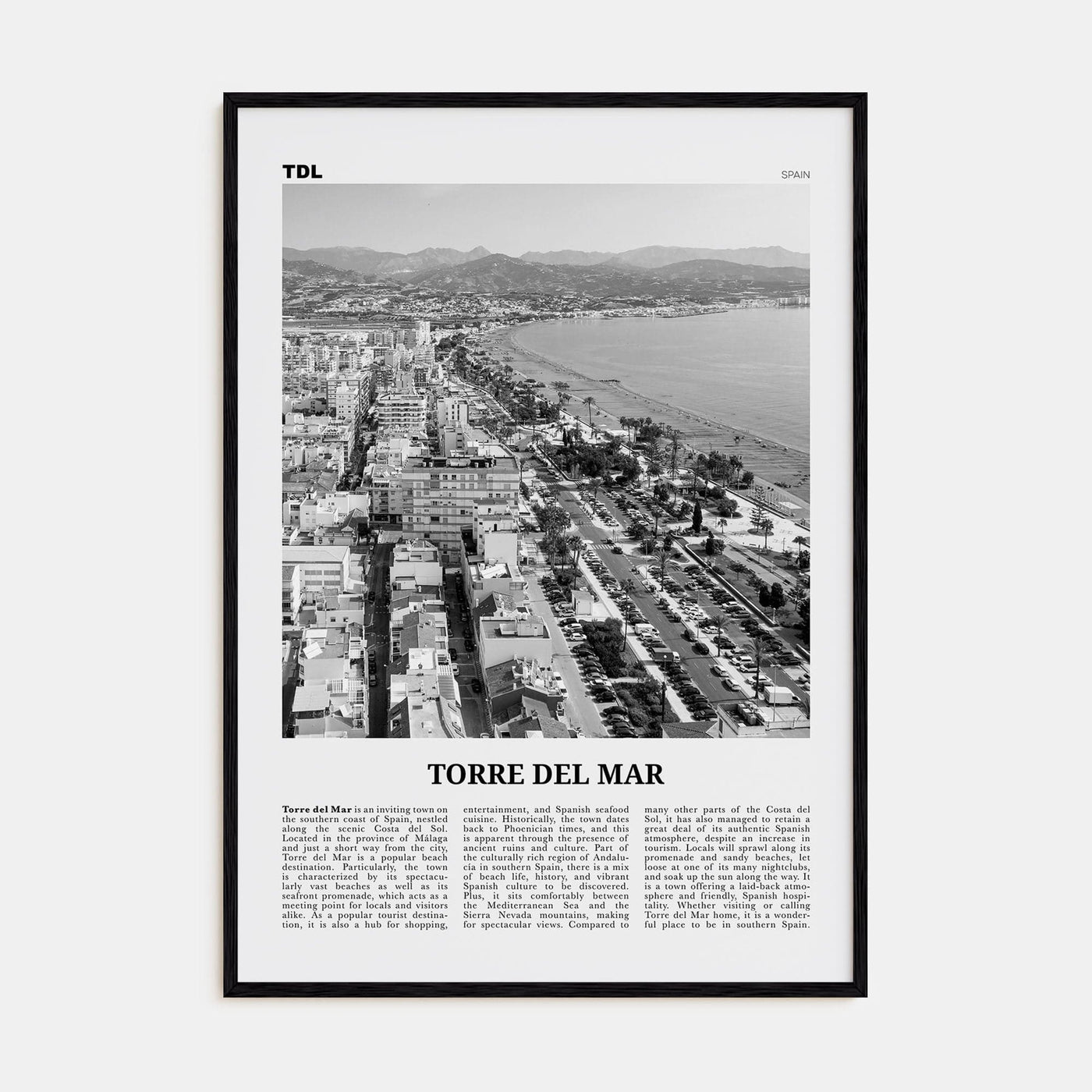 Torre del Mar Poster Black Wood / 8x12 in Nbourhood Travel B&W Poster