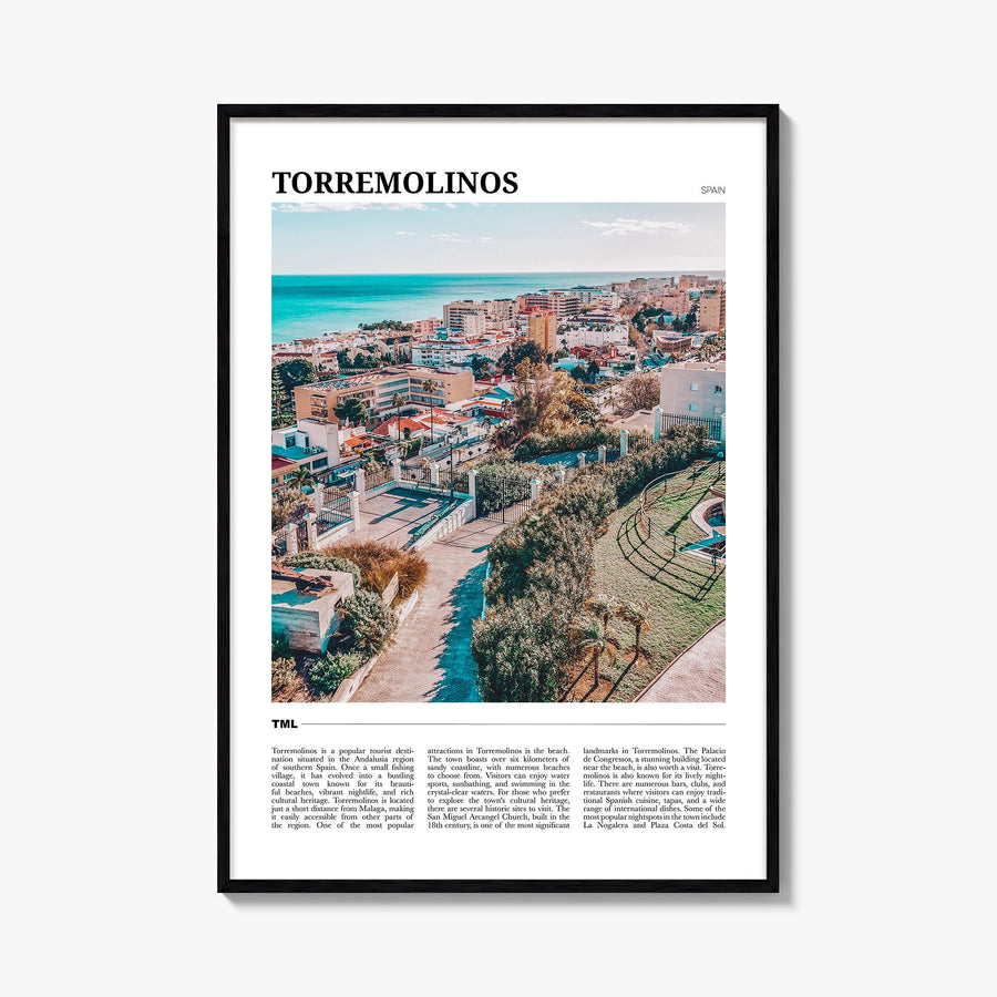 Torremolinos colorful travel poster of Spain – vertical wall art, unframed print shown in interior mockup