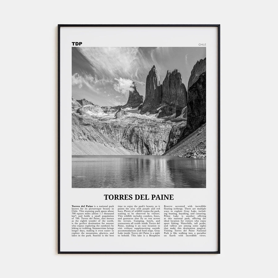 Torres del Paine Poster Black Metal / 8x12 in Nbourhood Travel B&W Poster