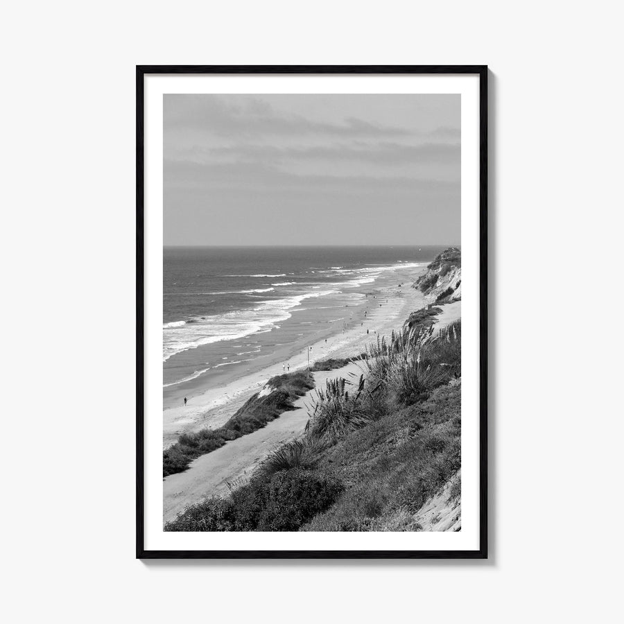 Torrey Pines black & white photo poster of San Diego, California – vertical wall art, unframed print shown in interior mockup