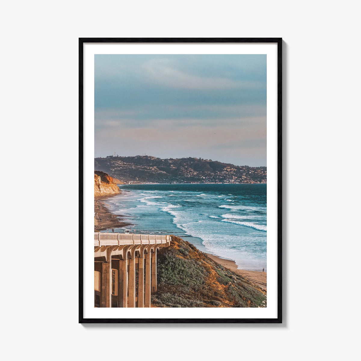Torrey Pines no. 1 colorful photo poster of San Diego, California – vertical wall art, unframed print shown in interior mocku