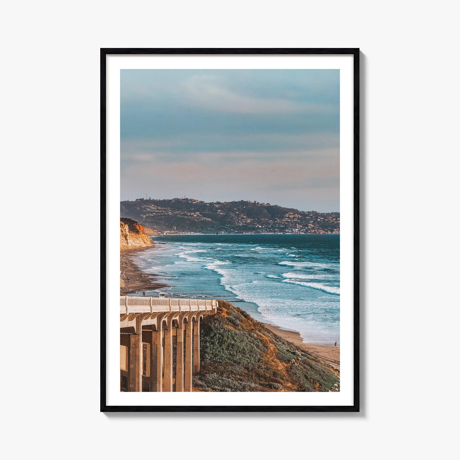 Torrey Pines no. 1 colorful photo poster of San Diego, California – vertical wall art, unframed print shown in interior mocku