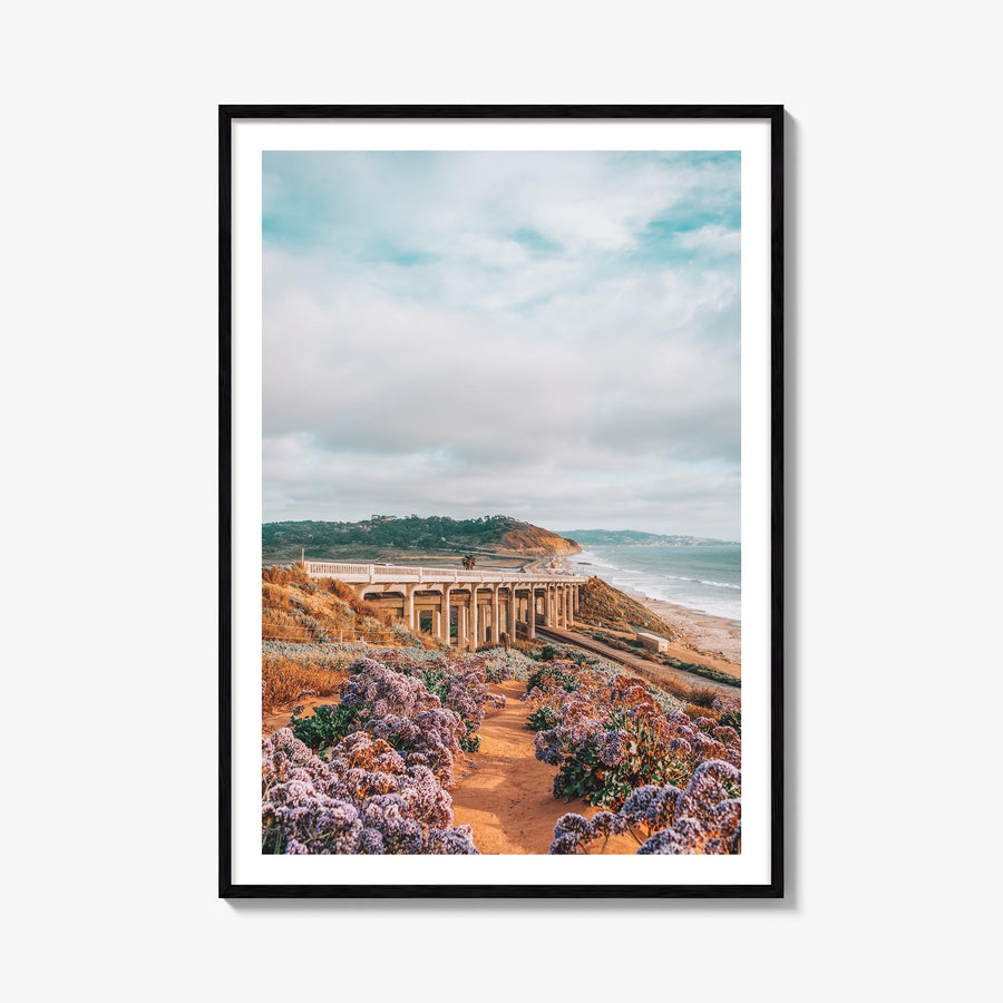 Torrey Pines no. 2 colorful photo poster of San Diego, California – vertical wall art, unframed print shown in interior mocku