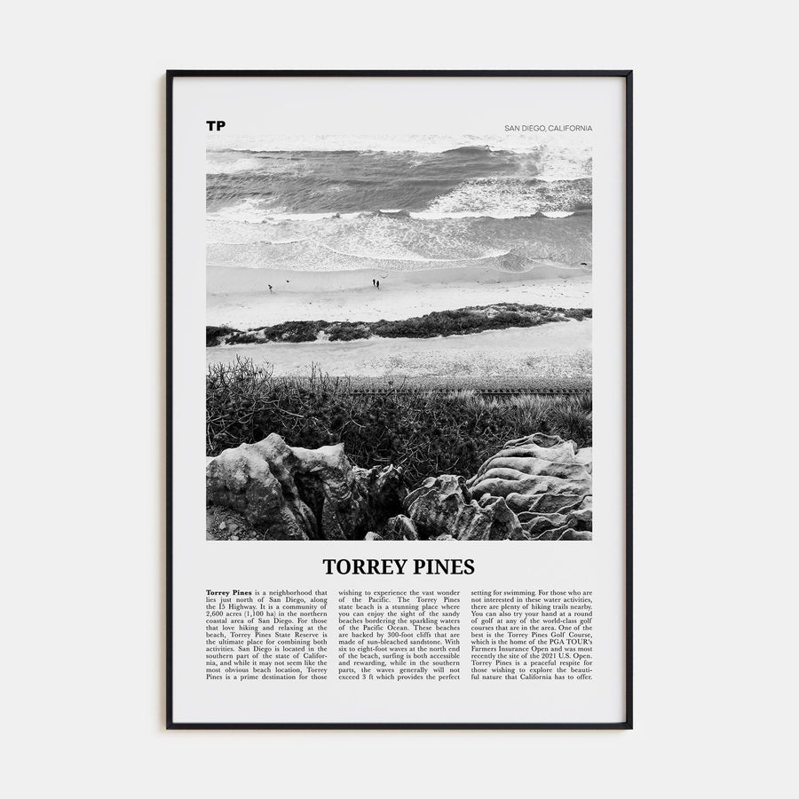 Torrey Pines No 2 Poster Black Metal / 8x12 in Nbourhood Travel B&W Poster