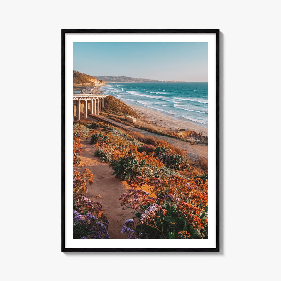 Torrey Pines no. 3 colorful photo poster of San Diego, California – vertical wall art, unframed print shown in interior mocku