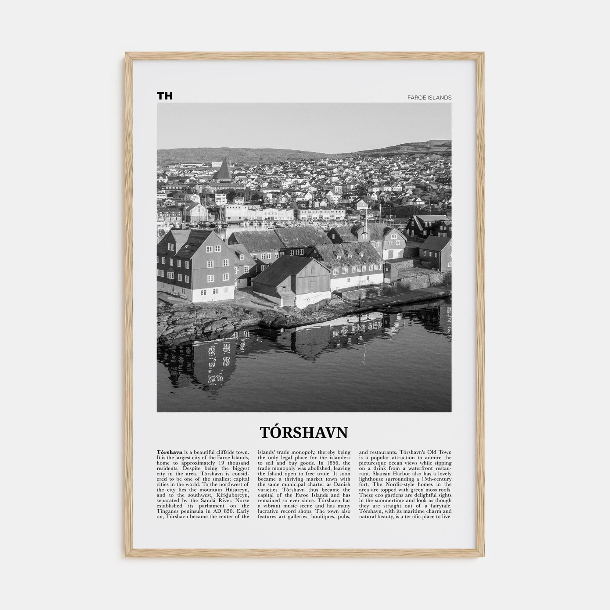 Tórshavn Poster Natural Wood / 8x12 in Nbourhood Travel B&W Poster