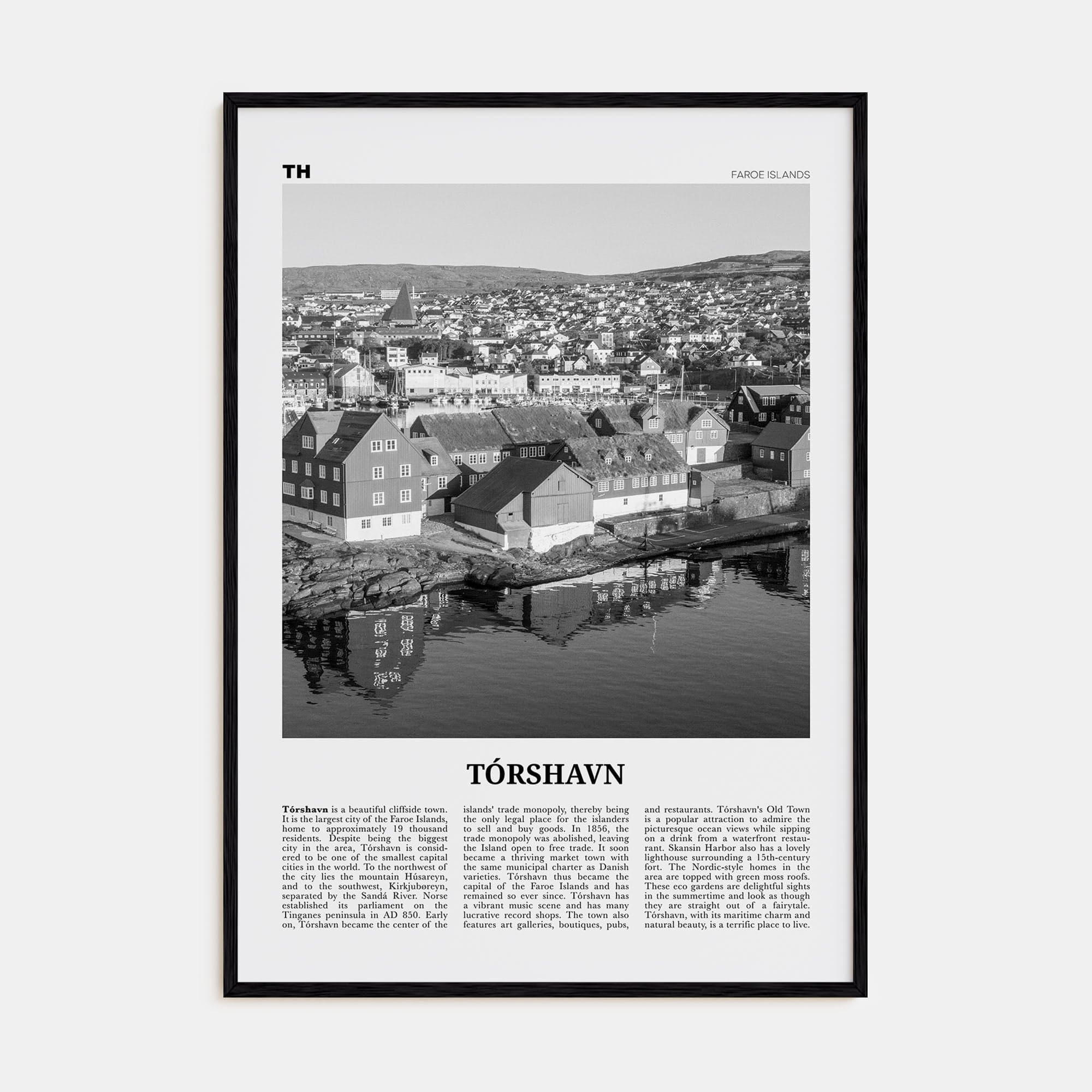 Tórshavn Poster Black Wood / 8x12 in Nbourhood Travel B&W Poster