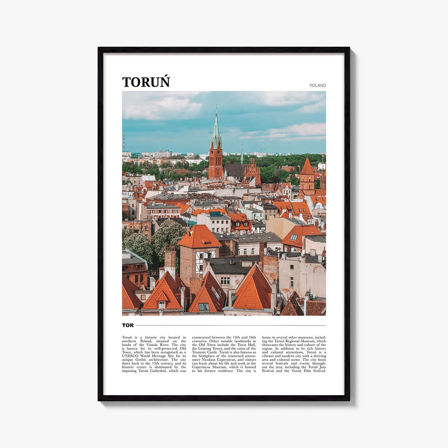 Toruń colorful travel poster of Poland – vertical wall art, unframed print shown in interior mockup
