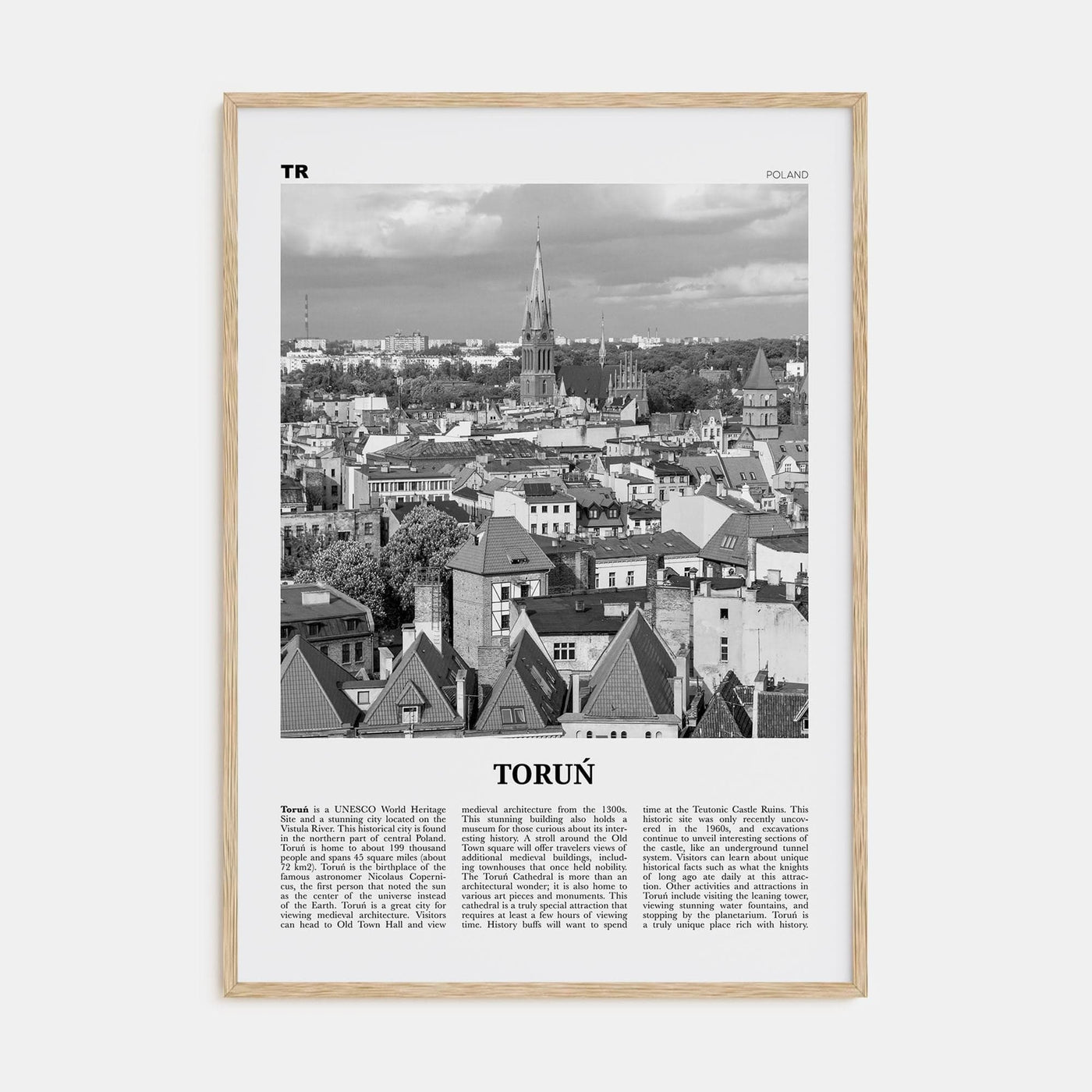 Toruń Poster Natural Wood / 8x12 in Nbourhood Travel B&W Poster