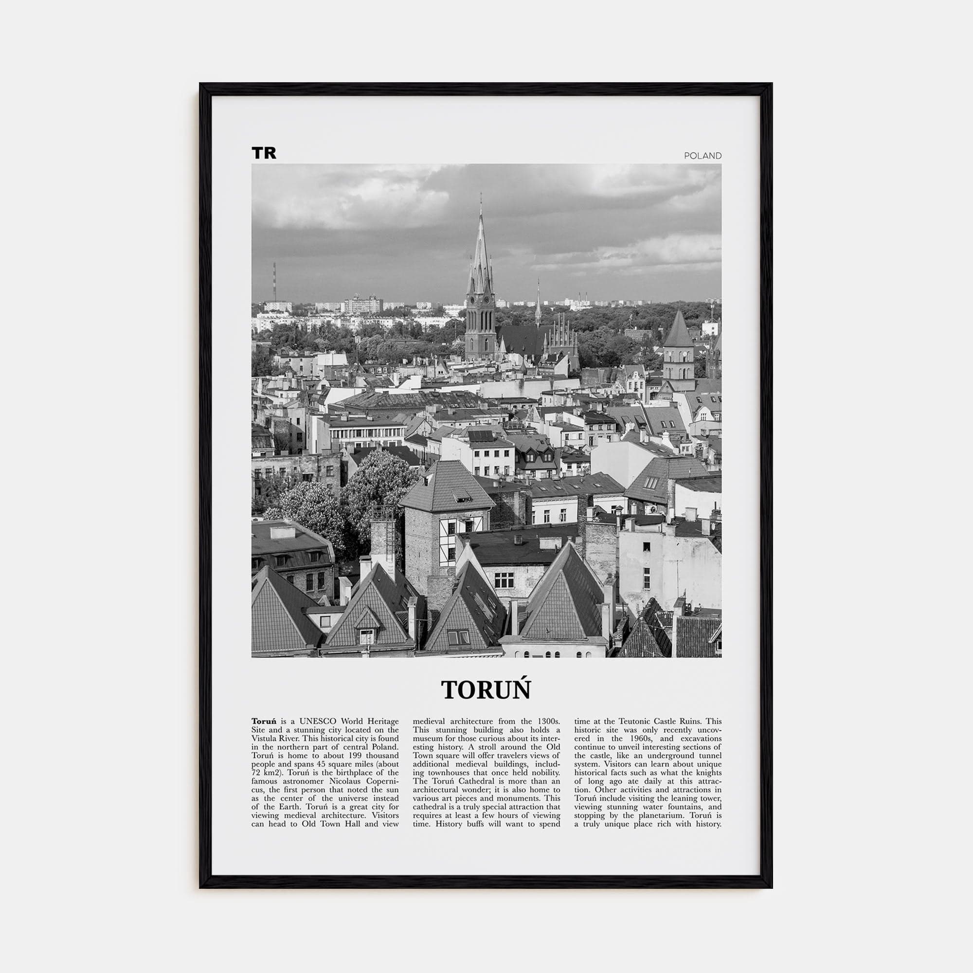 Toruń Poster Black Wood / 8x12 in Nbourhood Travel B&W Poster