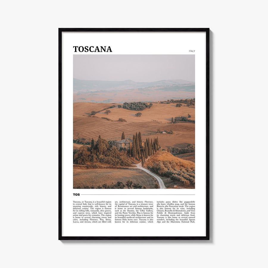 Tuscany colorful travel poster of Toscana, Italy – vertical wall art, unframed print shown in interior mockup