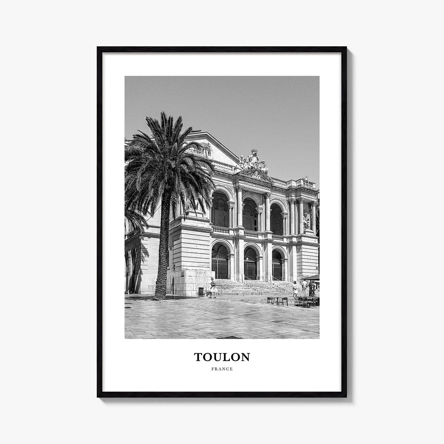 Toulon black & white classic poster of France – vertical wall art, unframed print shown in interior mockup