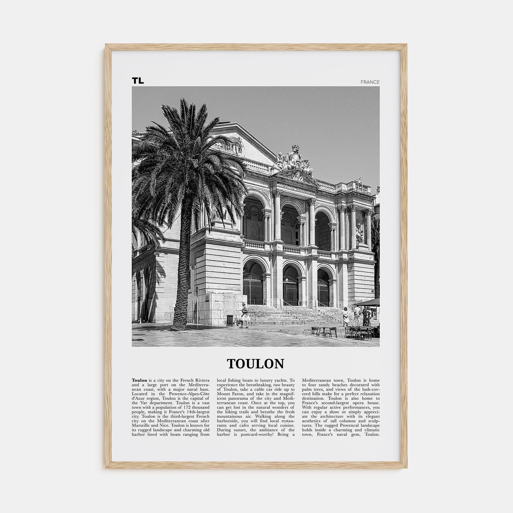 Toulon Poster Natural Wood / 8x12 in Nbourhood Travel B&W Poster