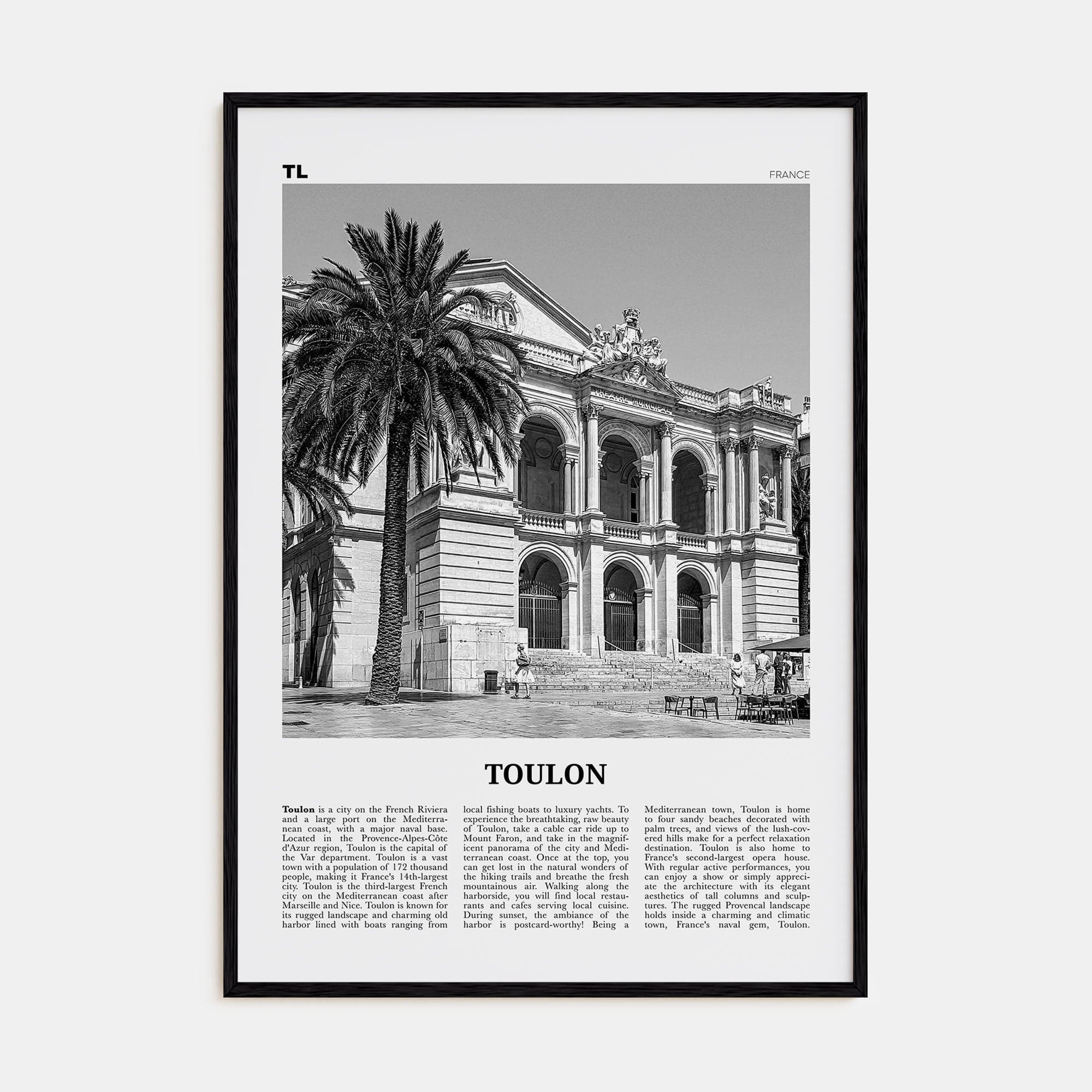 Toulon Poster Black Wood / 8x12 in Nbourhood Travel B&W Poster