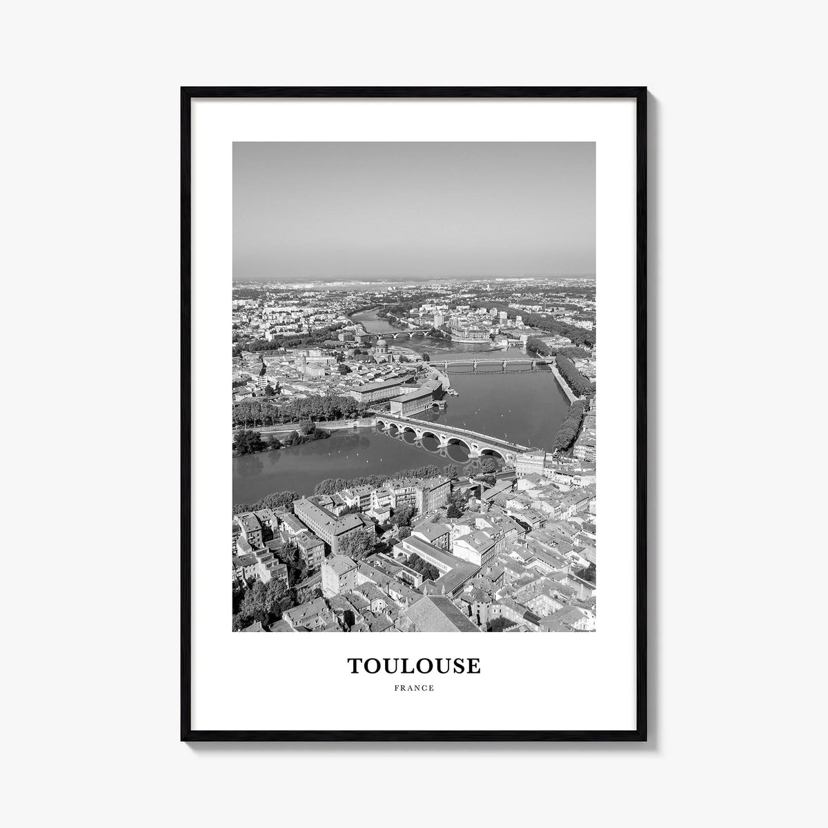 Toulouse black & white classic poster of France – vertical wall art, unframed print shown in interior mockup