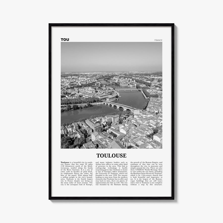 Toulouse black & white newspaper poster of France – vertical wall art, unframed print shown in interior mockup