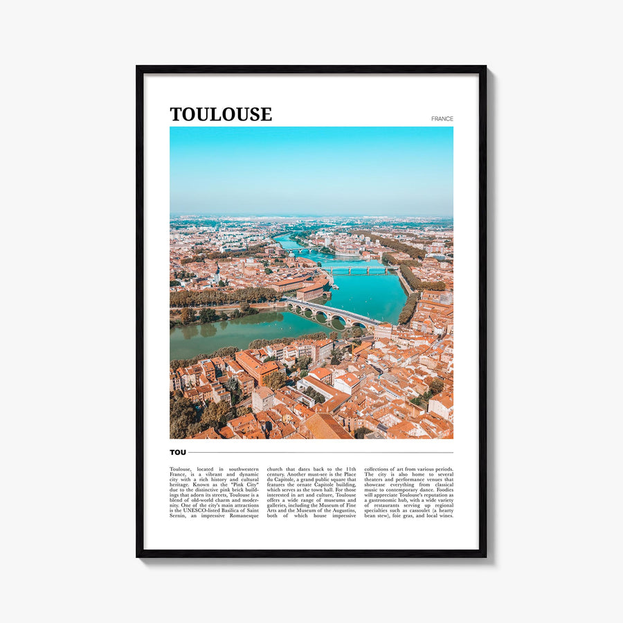 Toulouse colorful travel poster of France – vertical wall art, unframed print shown in interior mockup