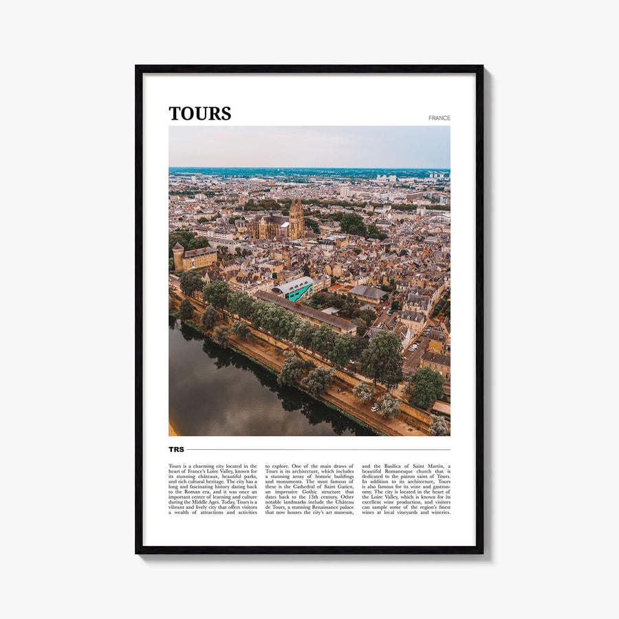 Tours colorful travel poster of France – vertical wall art, unframed print shown in interior mockup