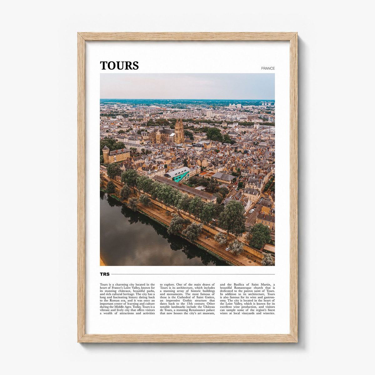 Tours Travel Poster in a natural wood frame