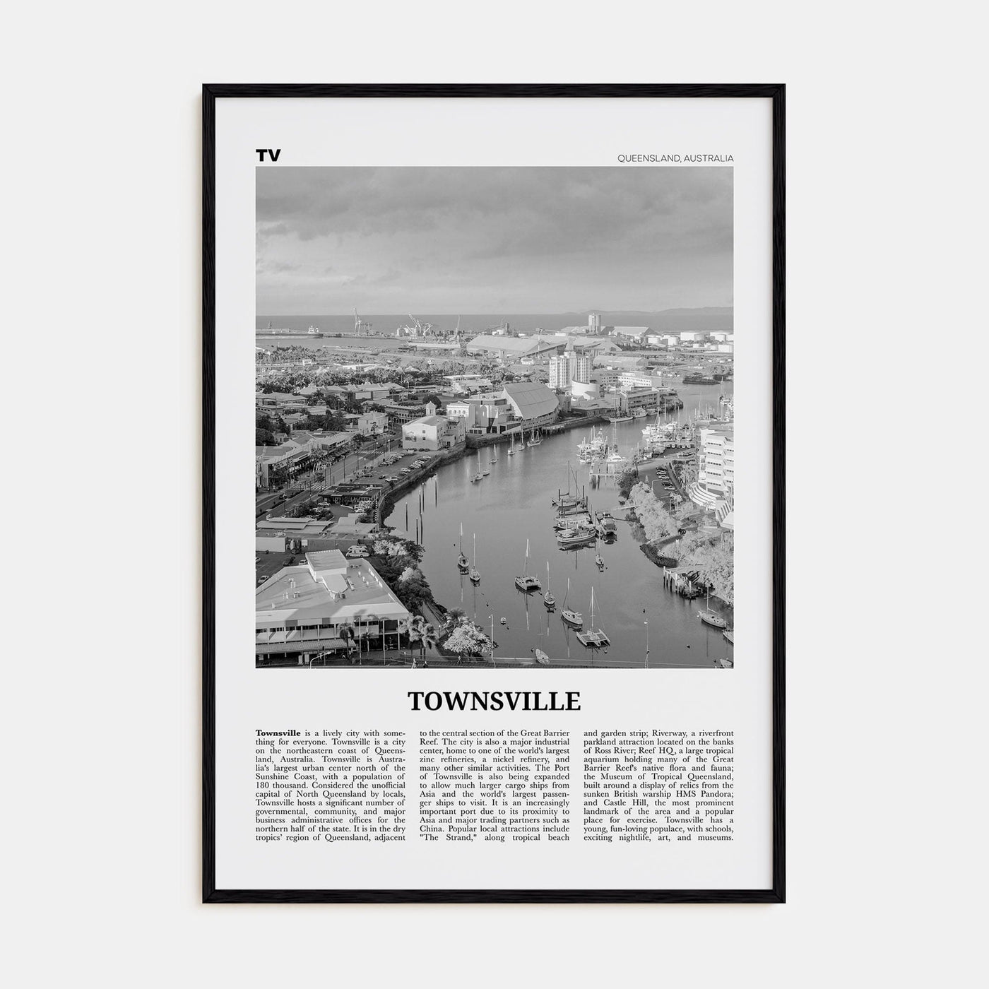 Townsville Poster Black Wood / 8x12 in Nbourhood Travel B&W Poster