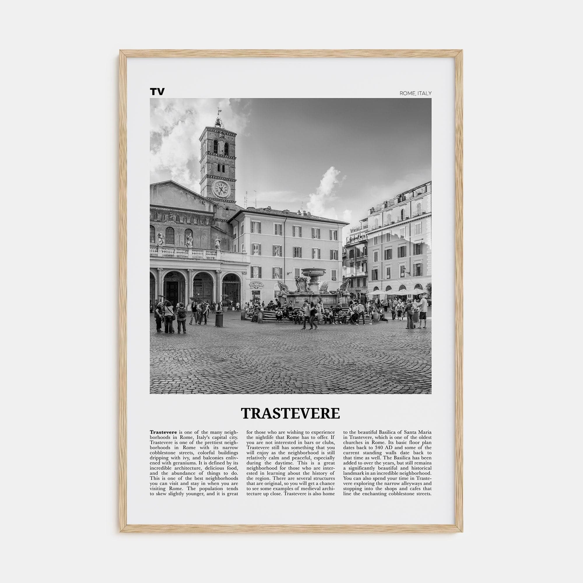 Trastevere Poster Natural Wood / 8x12 in Nbourhood Travel B&W Poster