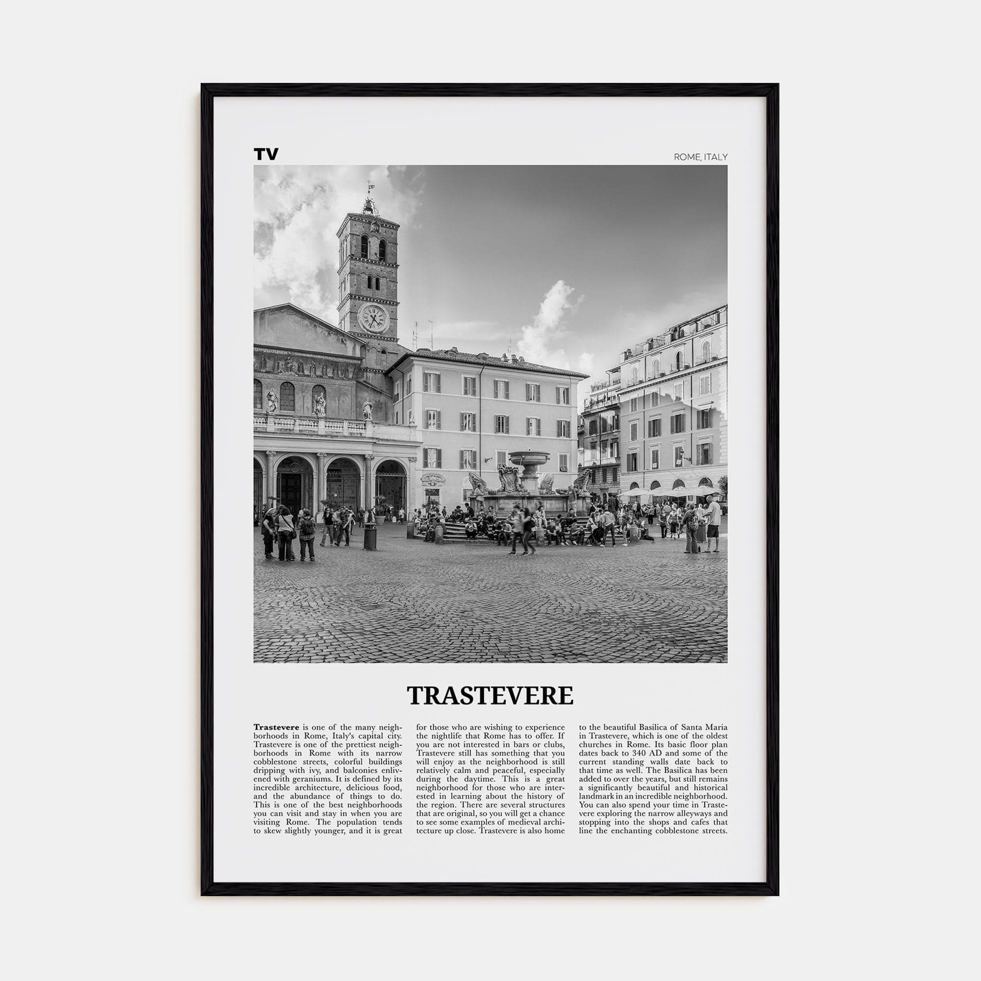 Trastevere Poster Black Wood / 8x12 in Nbourhood Travel B&W Poster