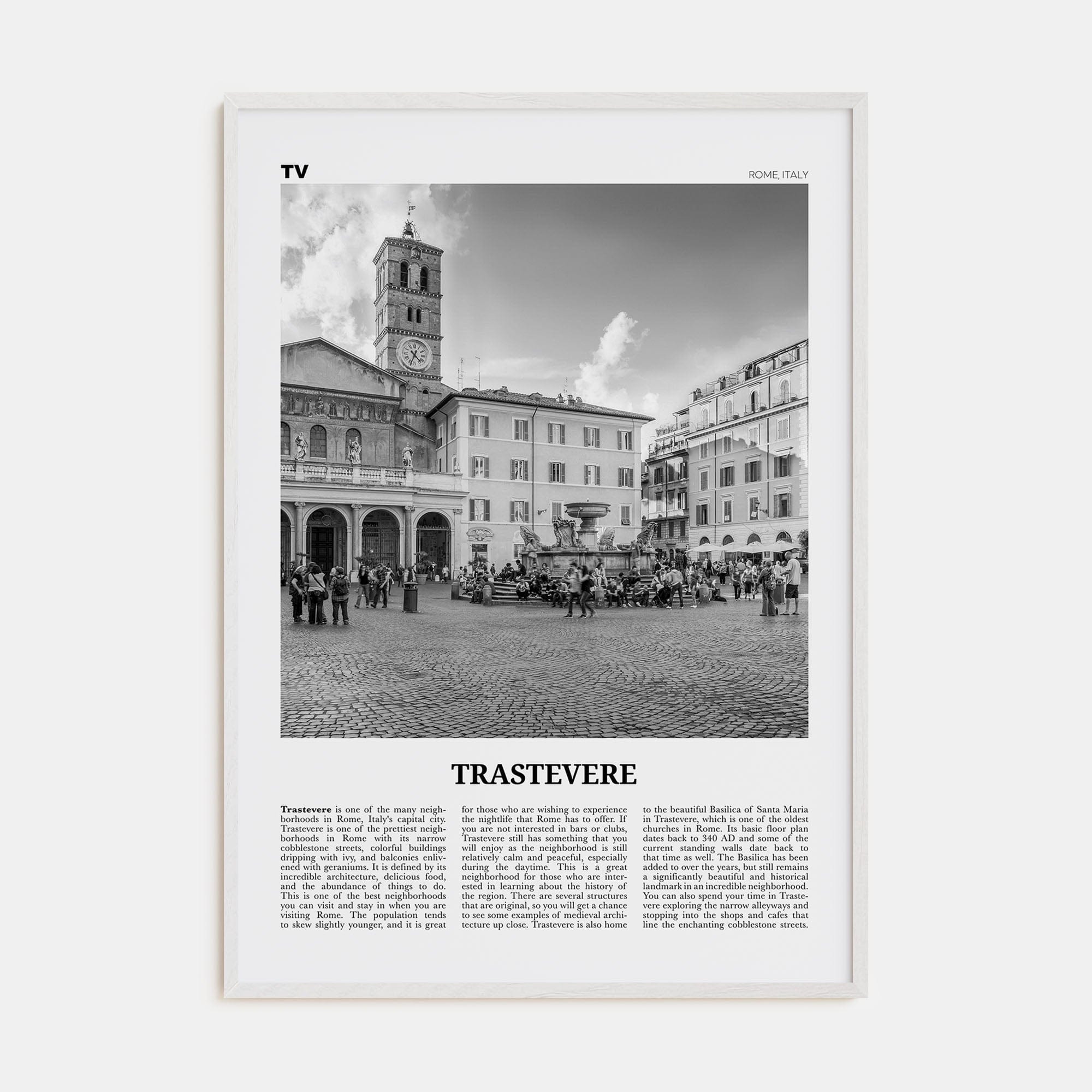 Trastevere Poster White Wood / 8x12 in Nbourhood Travel B&W Poster