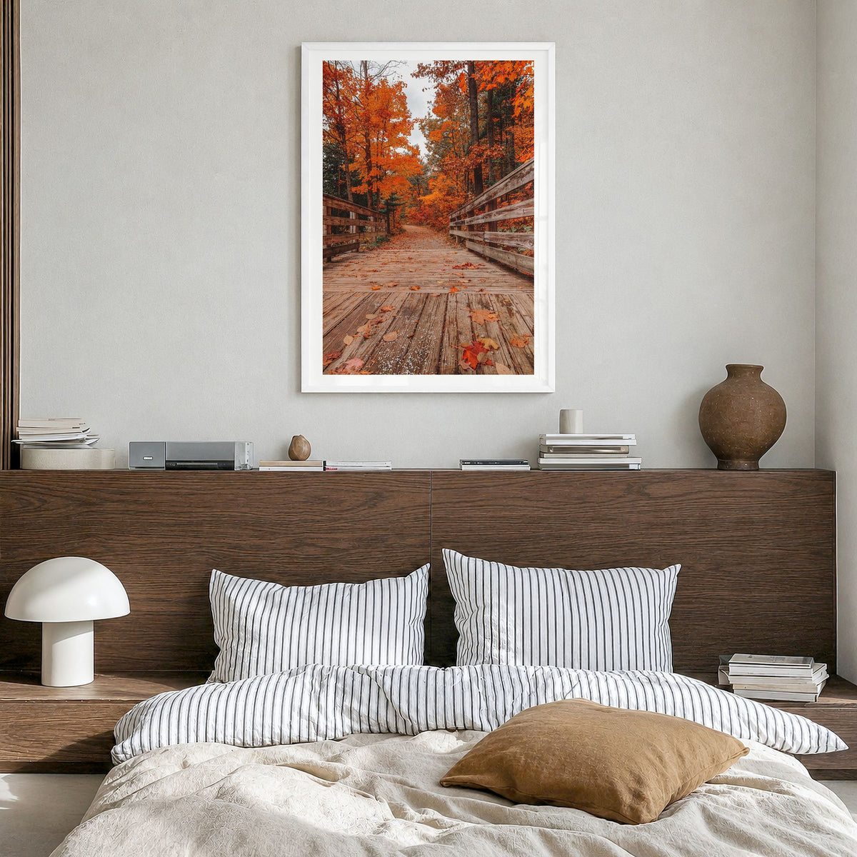 Traverse City Photo No 2 Poster in a white wood frame, hanging in a bedroom, white border