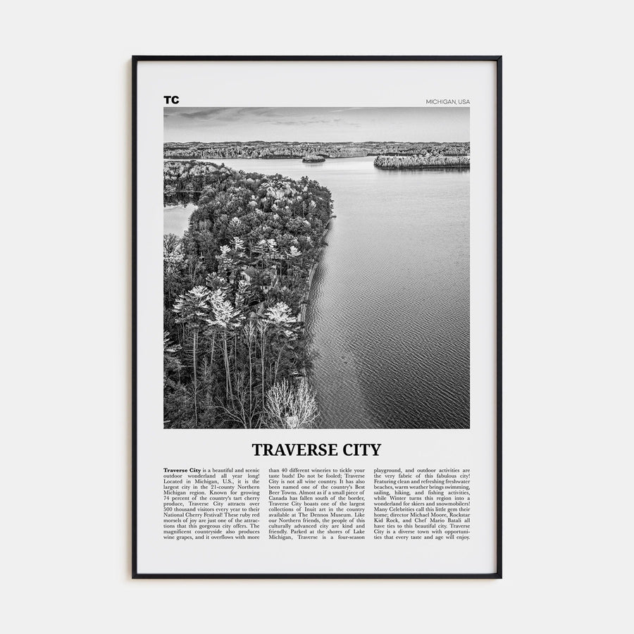 Traverse City Poster Black Metal / 8x12 in Nbourhood Travel B&W Poster