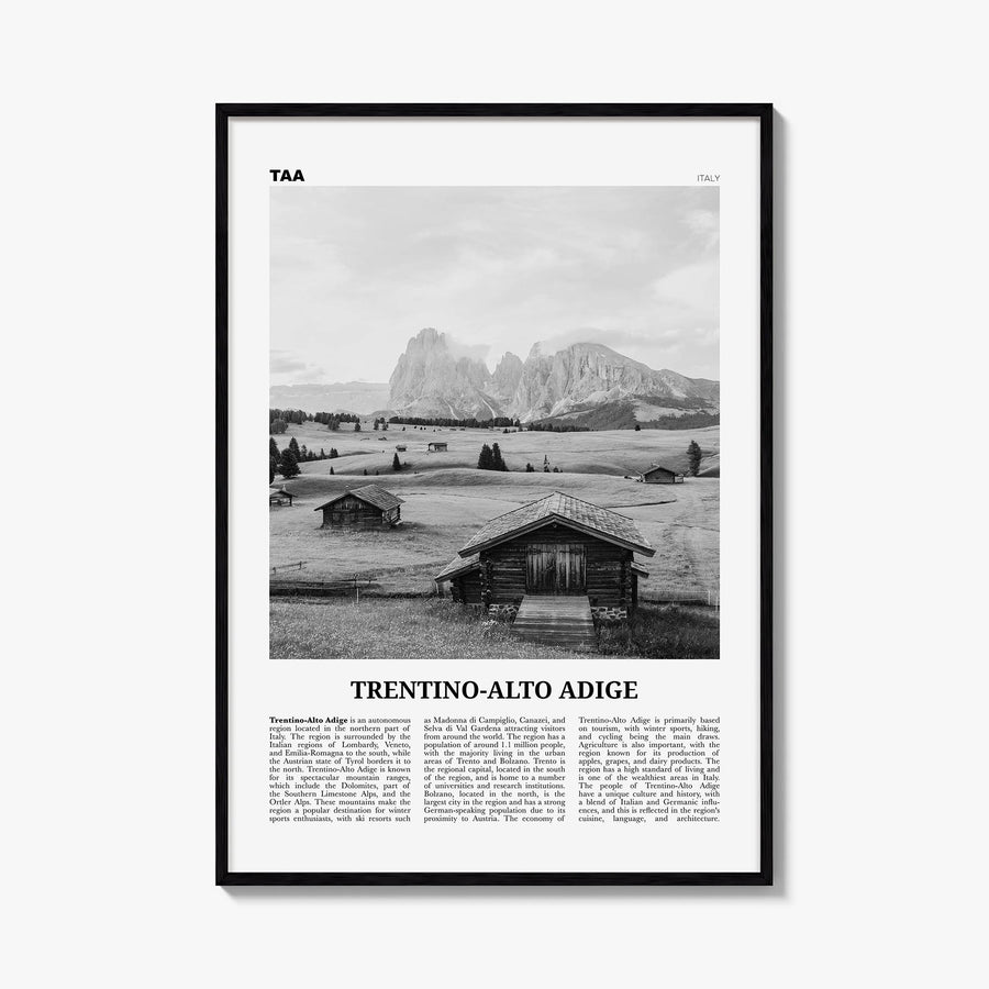 Trentino-South Tyrol no. 1 black & white newspaper poster of Trentino-Alto Adige, Italy – vertical wall art, unframed print s