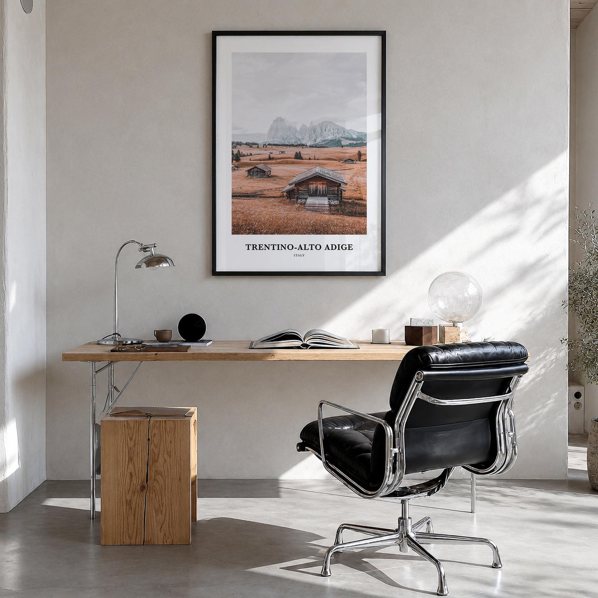 Trentino-South Tyrol colorful classic poster of Trentino-Alto Adige, Italy – vertical wall art in black wood frame, hanging o