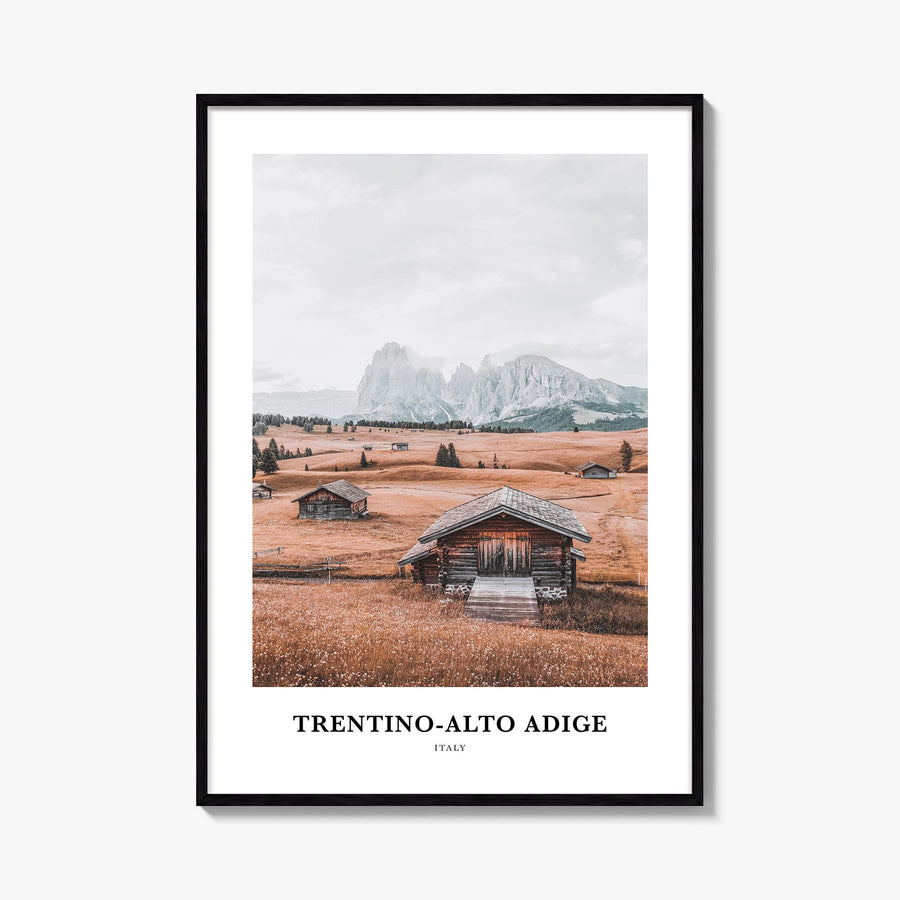 Trentino-South Tyrol colorful classic poster of Trentino-Alto Adige, Italy – vertical wall art, unframed print shown in inter