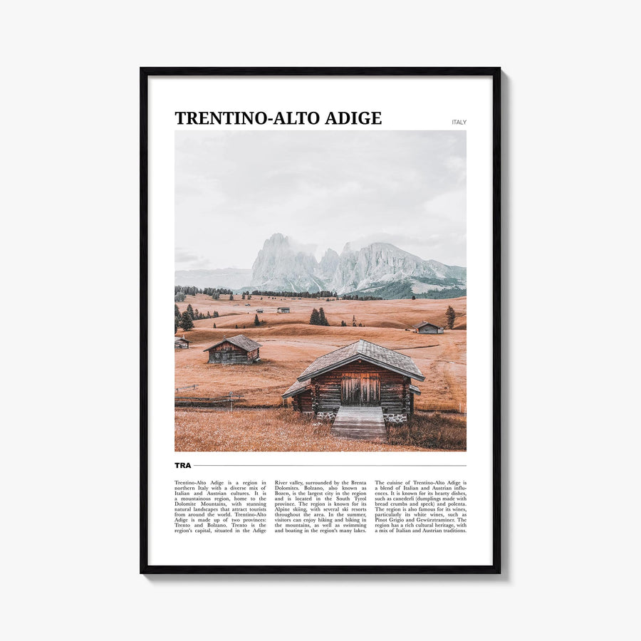 Trentino-South Tyrol colorful travel poster of Trentino-Alto Adige, Italy – vertical wall art, unframed print shown in interi