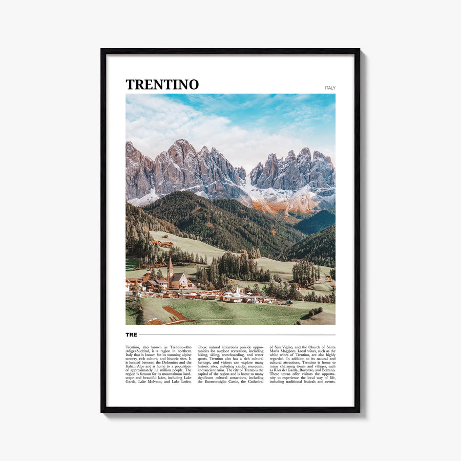 Trentino no. 2 colorful travel poster of Italy – vertical wall art, unframed print shown in interior mockup