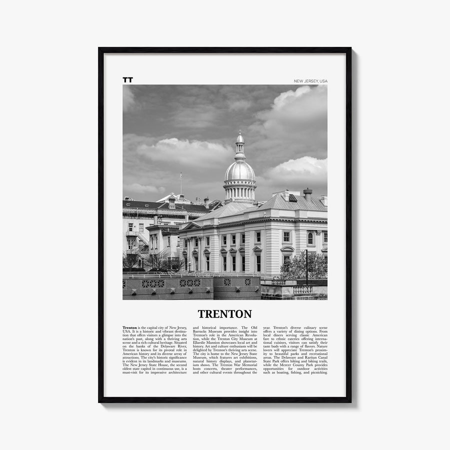Trenton black & white newspaper poster of New Jersey, USA – vertical wall art, unframed print shown in interior mockup