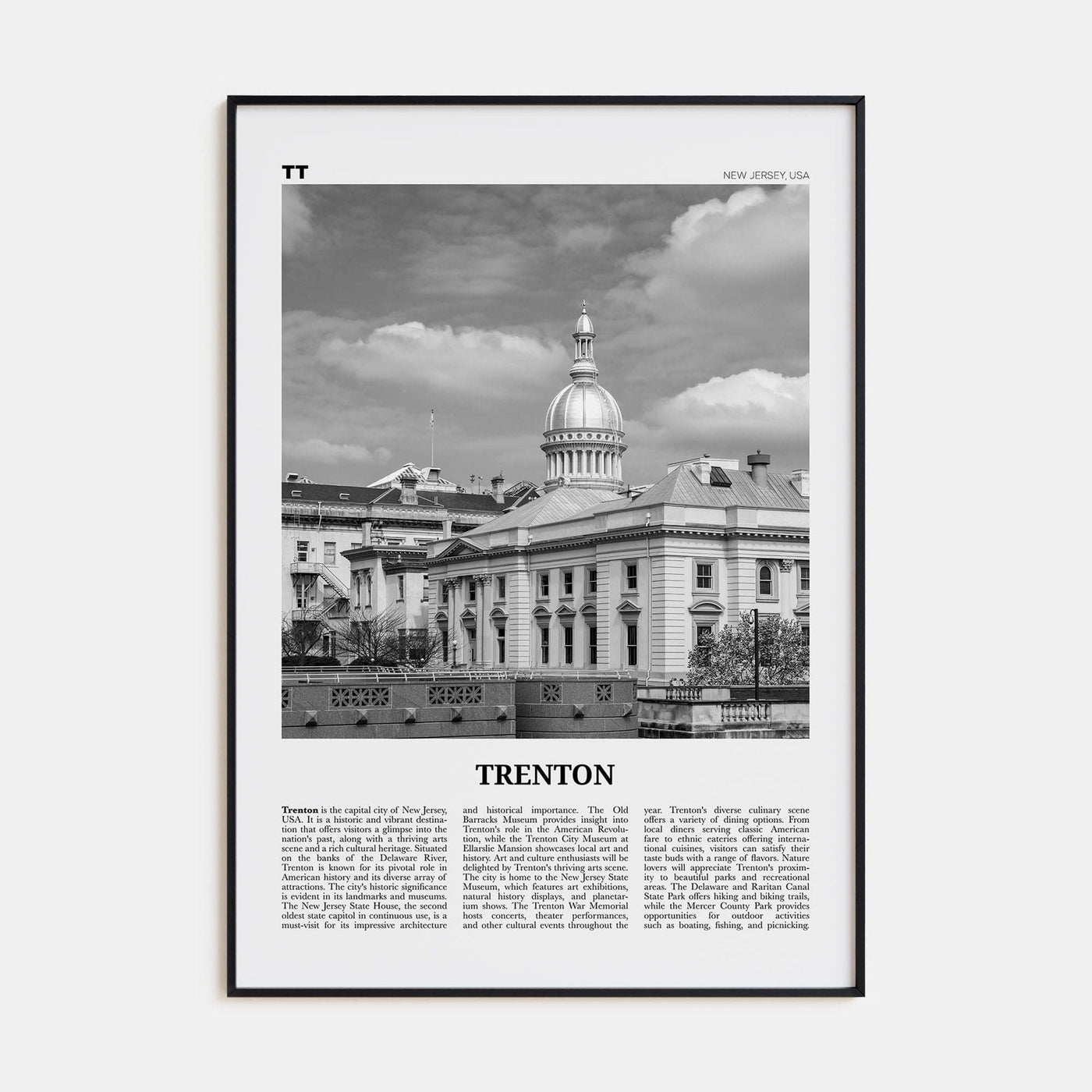 Trenton Poster Black Metal / 8x12 in Nbourhood Travel B&W Poster