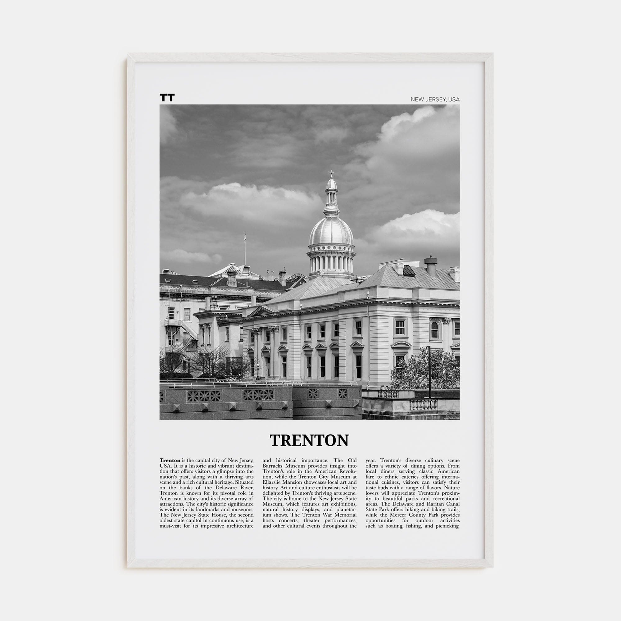 Trenton Poster White Wood / 8x12 in Nbourhood Travel B&W Poster