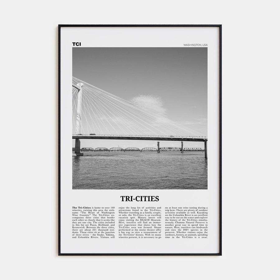Tri-Cities Poster Black Metal / 8x12 in Nbourhood Travel B&W Poster